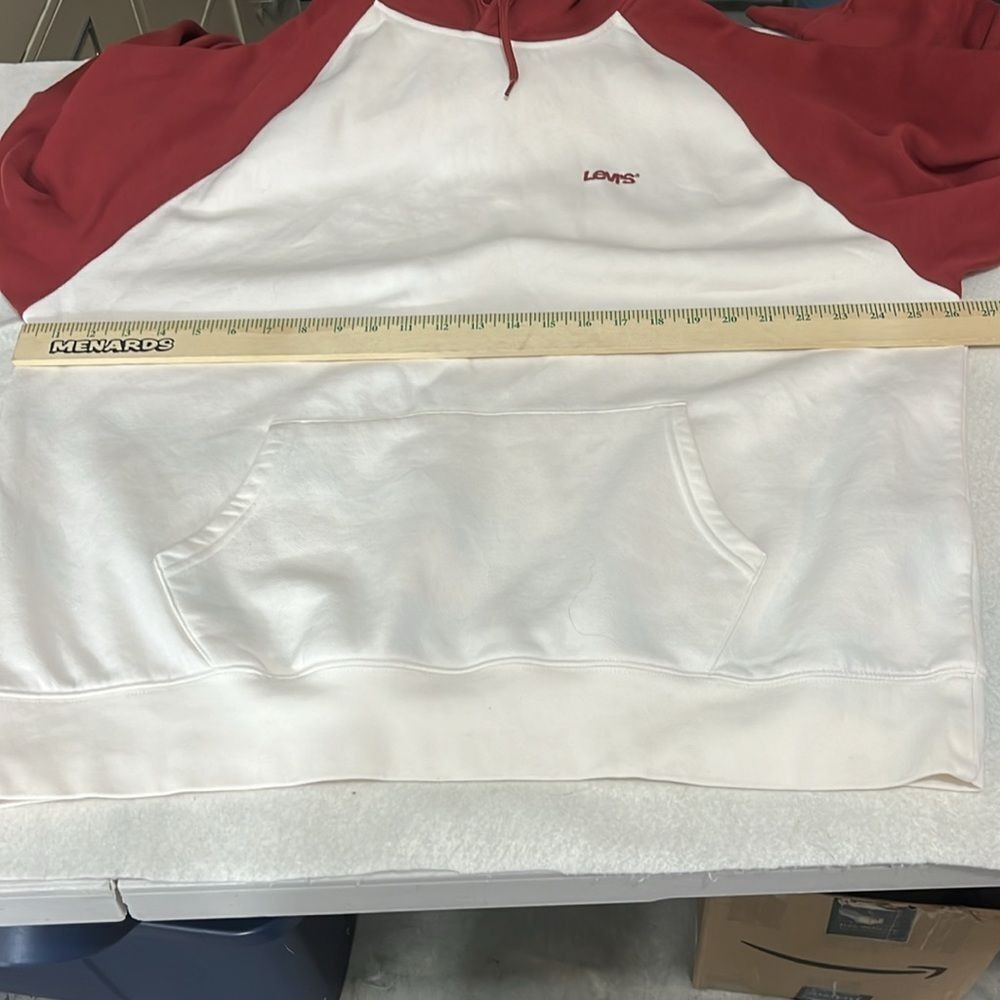 Levis Long Sleeve Pullover Sweatshirt Hoodie Mens Size XL Relaxed Fit Whte Rust - Picture 6 of 9